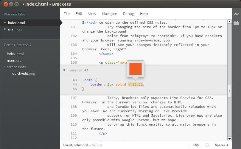 Рф index html. Quick текстовый редактор. Brackets редактор кода. Brackets Linux. Adobe Brackets.